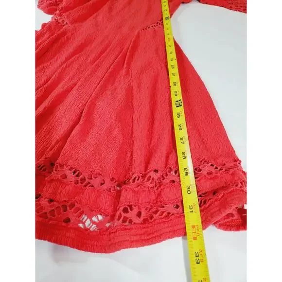Free People Womens Small Red To The Point Lace Accent‎ Dress Party Festival Mini - Picture 13 of 16